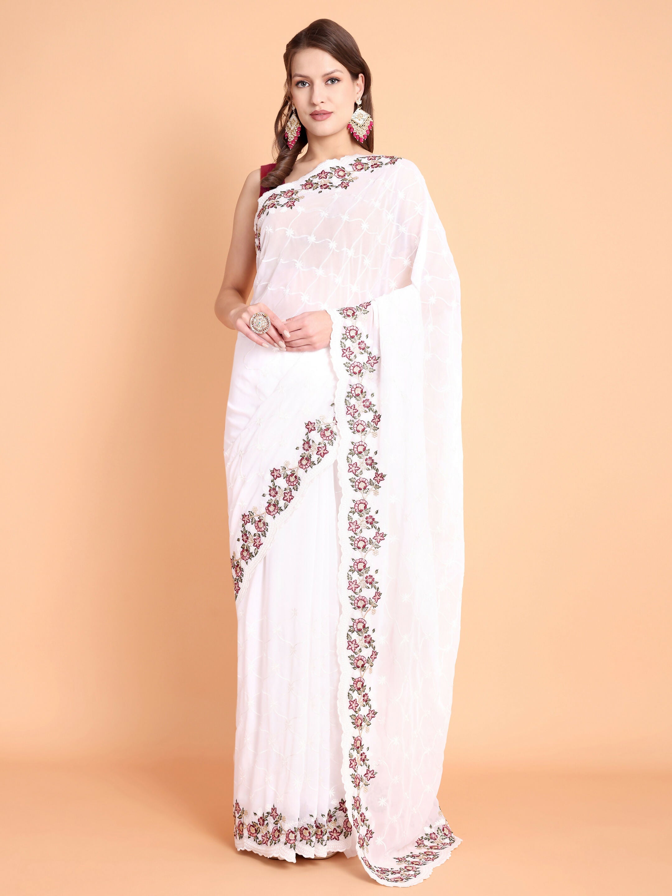 Vamsee Ammelia White Georgette Saree