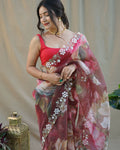 Vamsee Sarangi Red Organza Saree