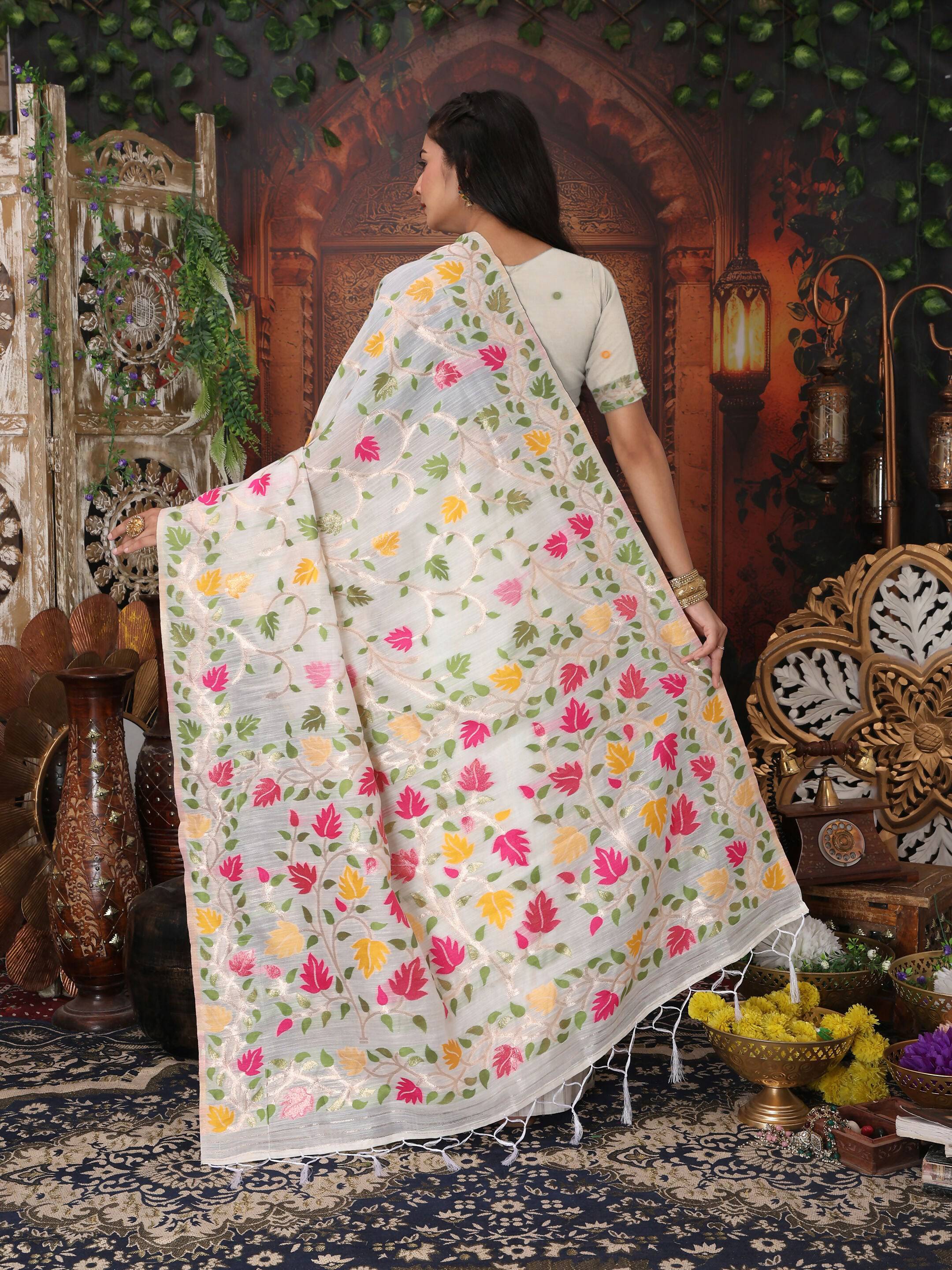 Shree Shyam Fashion Linen Cotton Yellow Saree