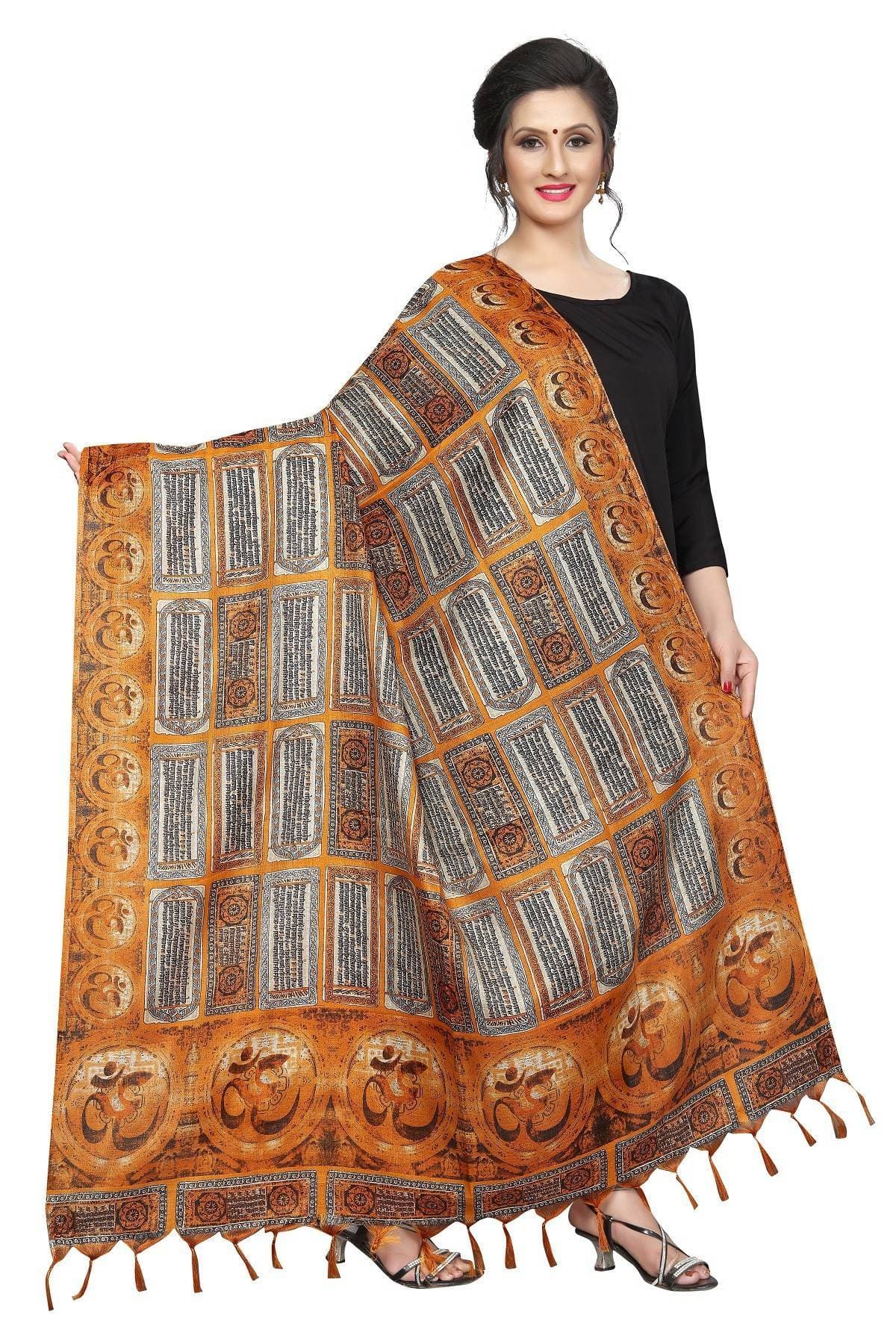 Vamika Mustard Multi Printed Khadi Bhagalpuri Dupatta