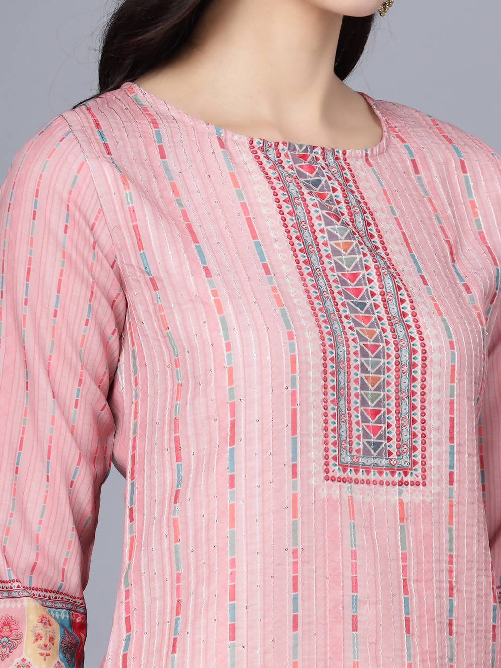 Myshka Women Pink Striped Kurta