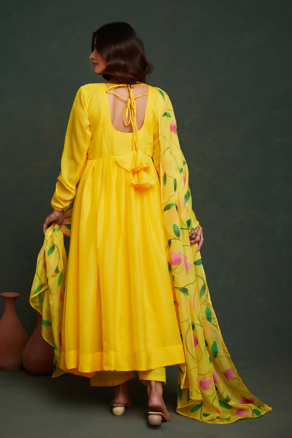 Aayaa Viscose Organza Dyeable Hand Painted Suit - Lemon Yellow