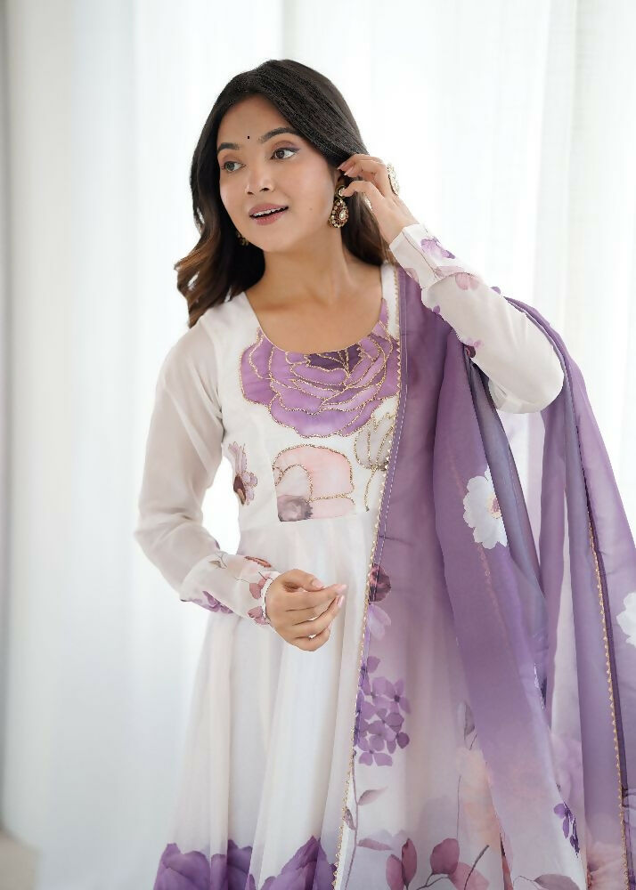 Joban Fashion Onion Pink Kurta Set Organza Sequin Embroidery Work