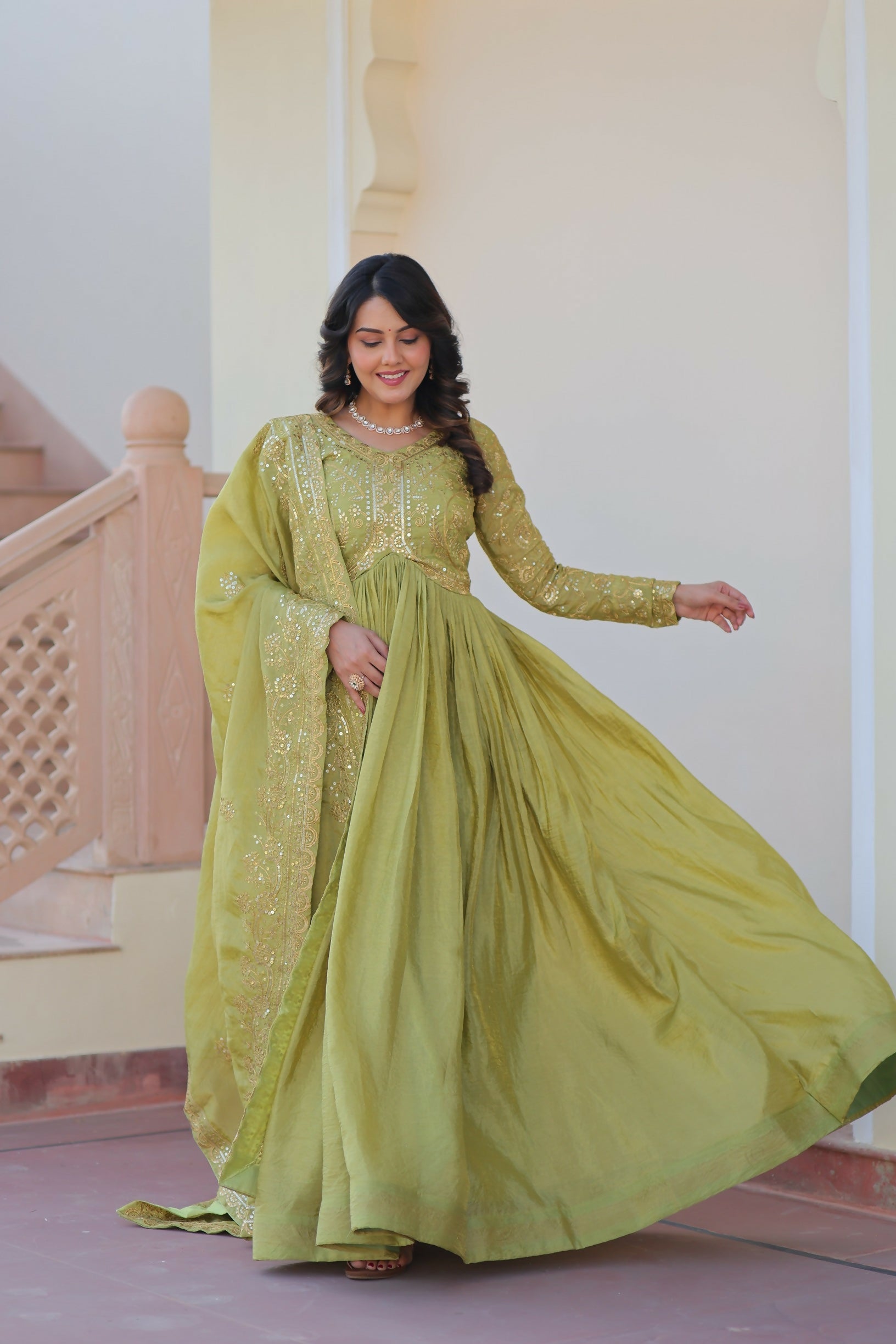 Joban Fashion Pista Crush Sequence Embroidery Work Kurta Set