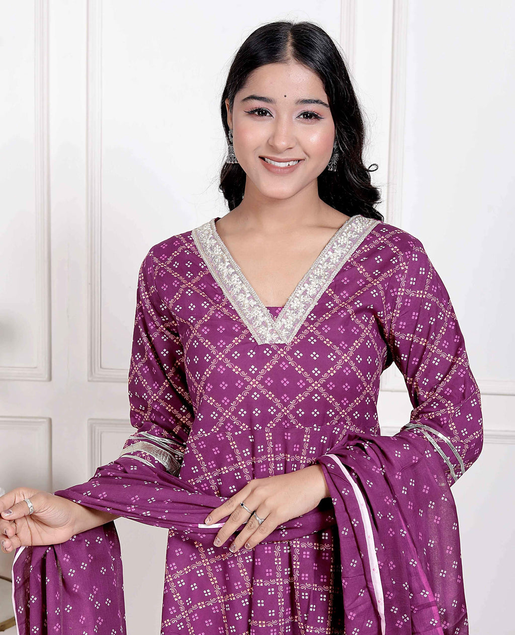 Miravan Women's embroidred Bandhani Ethnic Anarkali Kurta and Dupatta