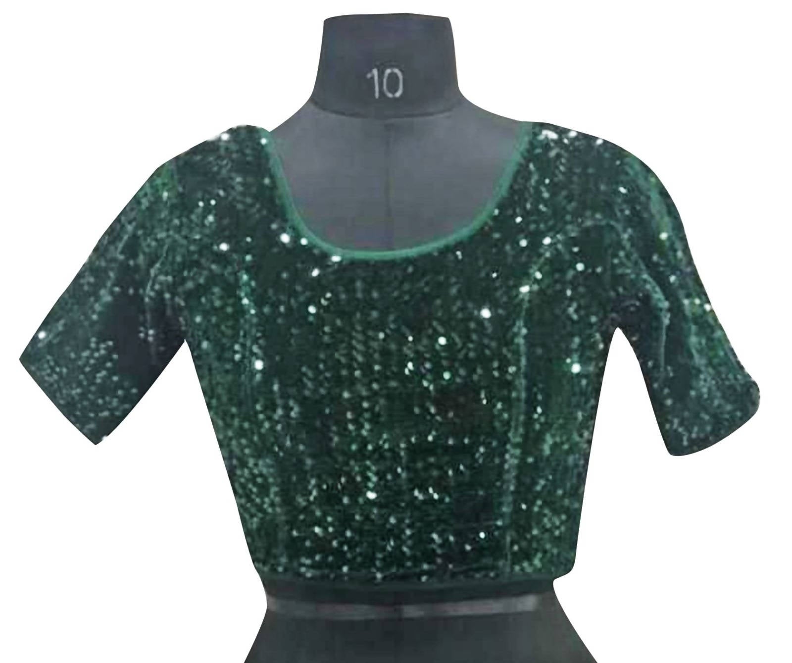 Vamika Bottle Green Velvet Sequence Blouse