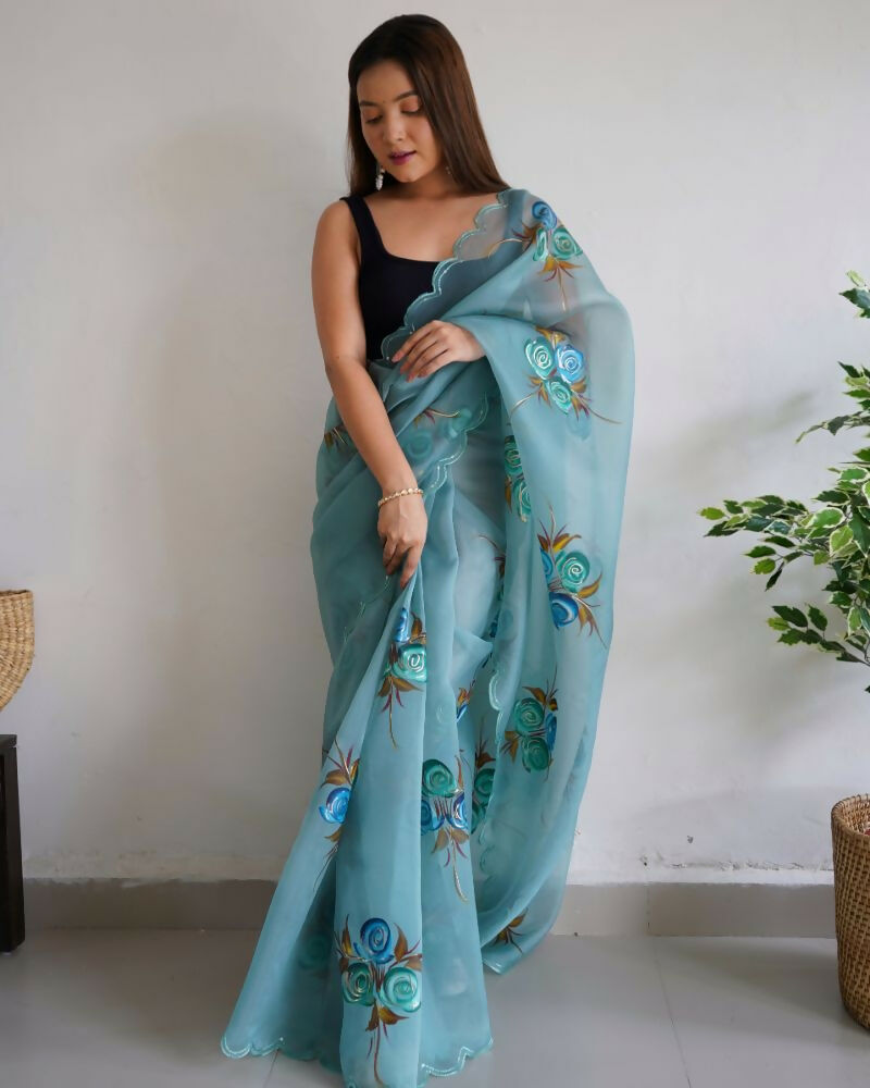 Vamsee Urvashi Blue Organza Saree