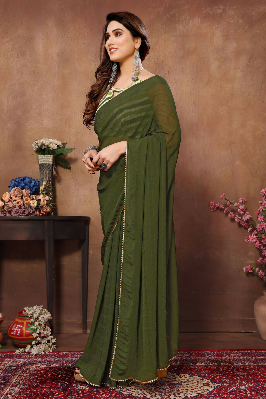 Partywear Designer Green Georgette Fancy Saree - Satrangi