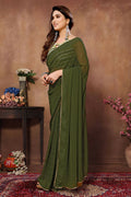Partywear Designer Green Georgette Fancy Saree - Satrangi