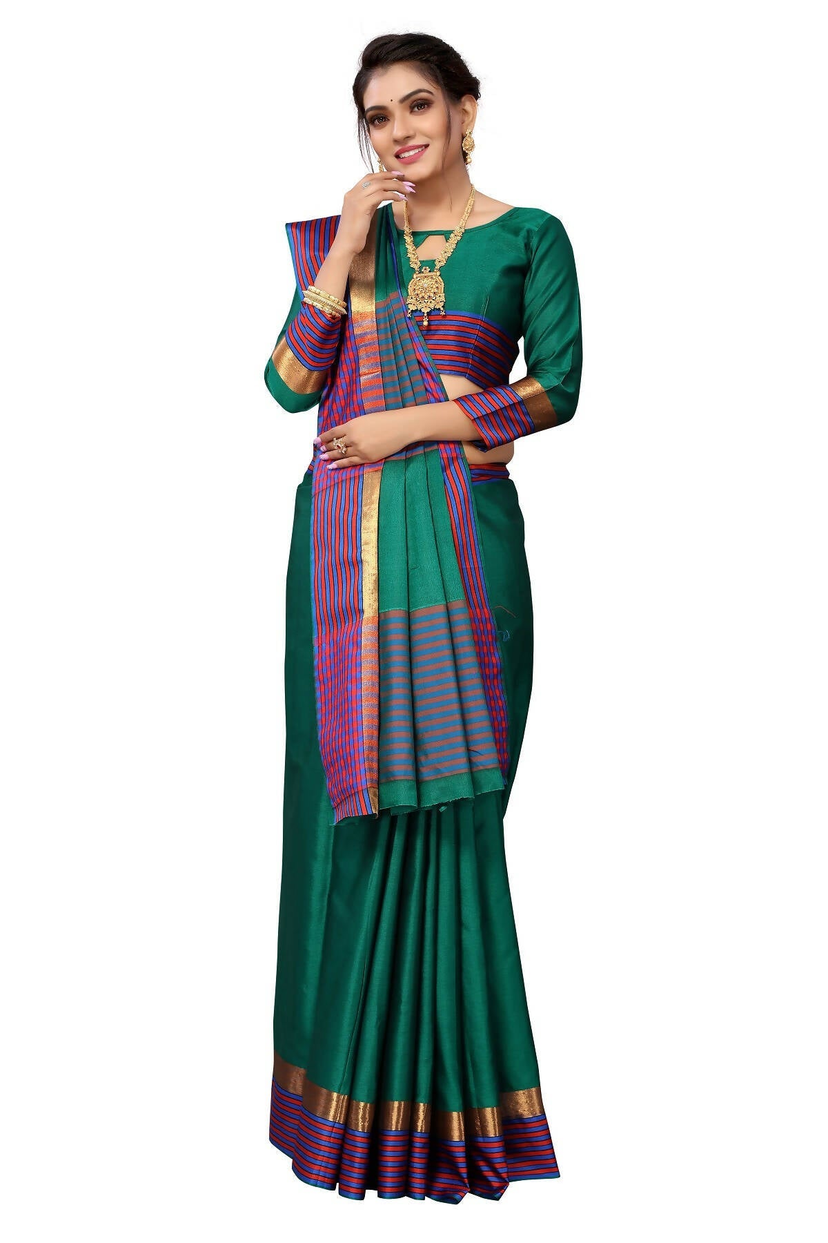 Vamika Ethnic Fire Green Cotton Silk Saree