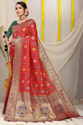 Jyoti Fashion Women's Red Patola Silk Zari Woven Saree with Blouse