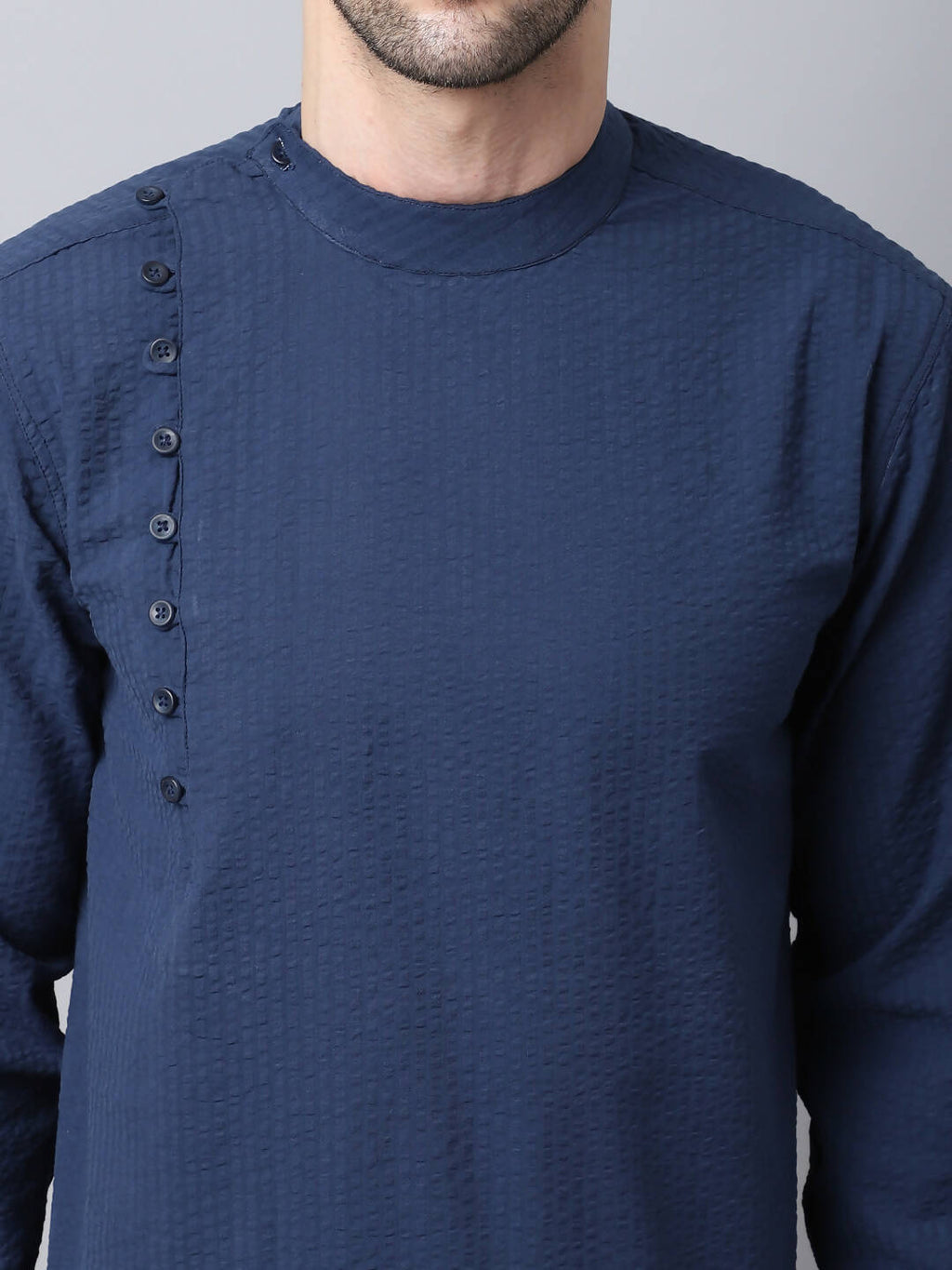 Even Apparels Navy Pure Cotton Men's Kurta With Side Placket