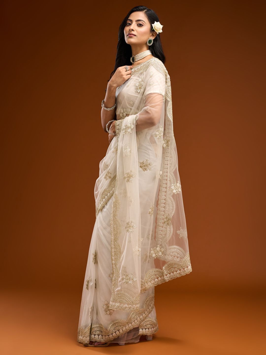 kasee Floral Embroidered Net Saree