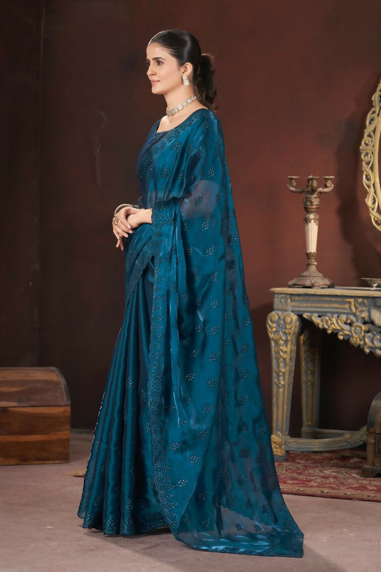 Vastranavya Rama Jimmy Choo Silk 3mm Sequence work with Cross Stitch Embroidery work & Cutwork Border Saree