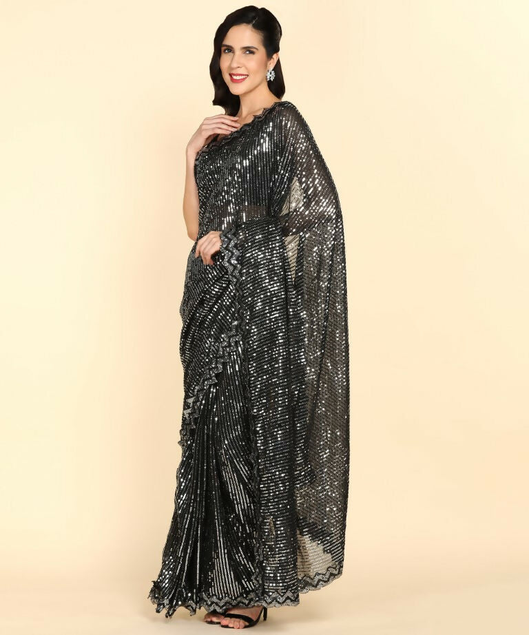 Dishitha Creation Indian Women's Designer Georgette Sequence Saree - Black