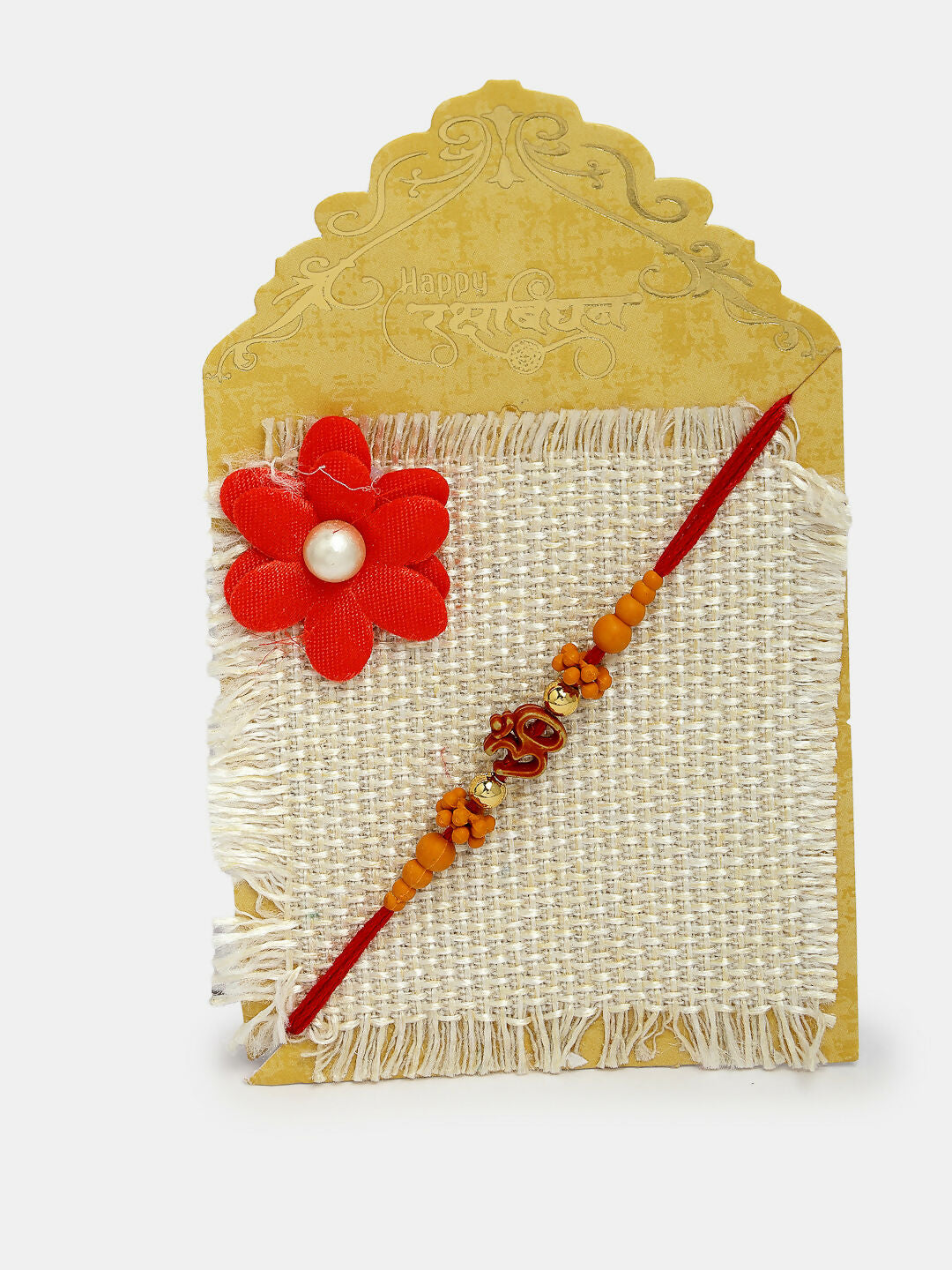 NVR Men Set of 2 Gold-Toned Ganesha Stone-Studded Rakhi With Roli Chawal & Chocolate