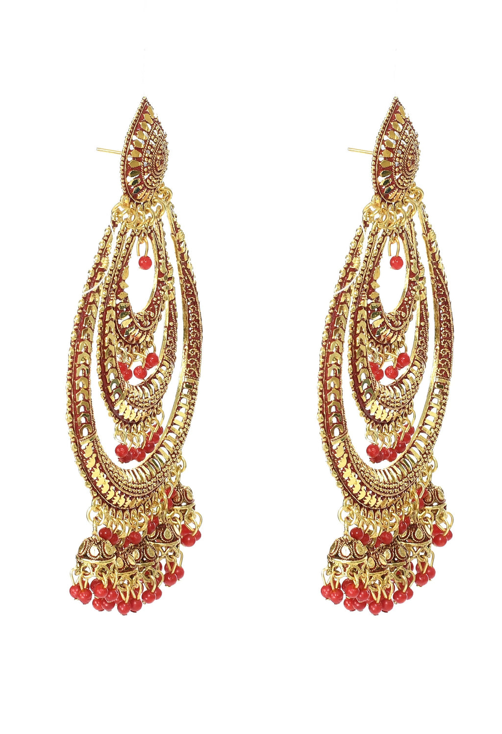 Mominos Fashion Johar Kamal Triple Circle White With Red Big Size Earrings