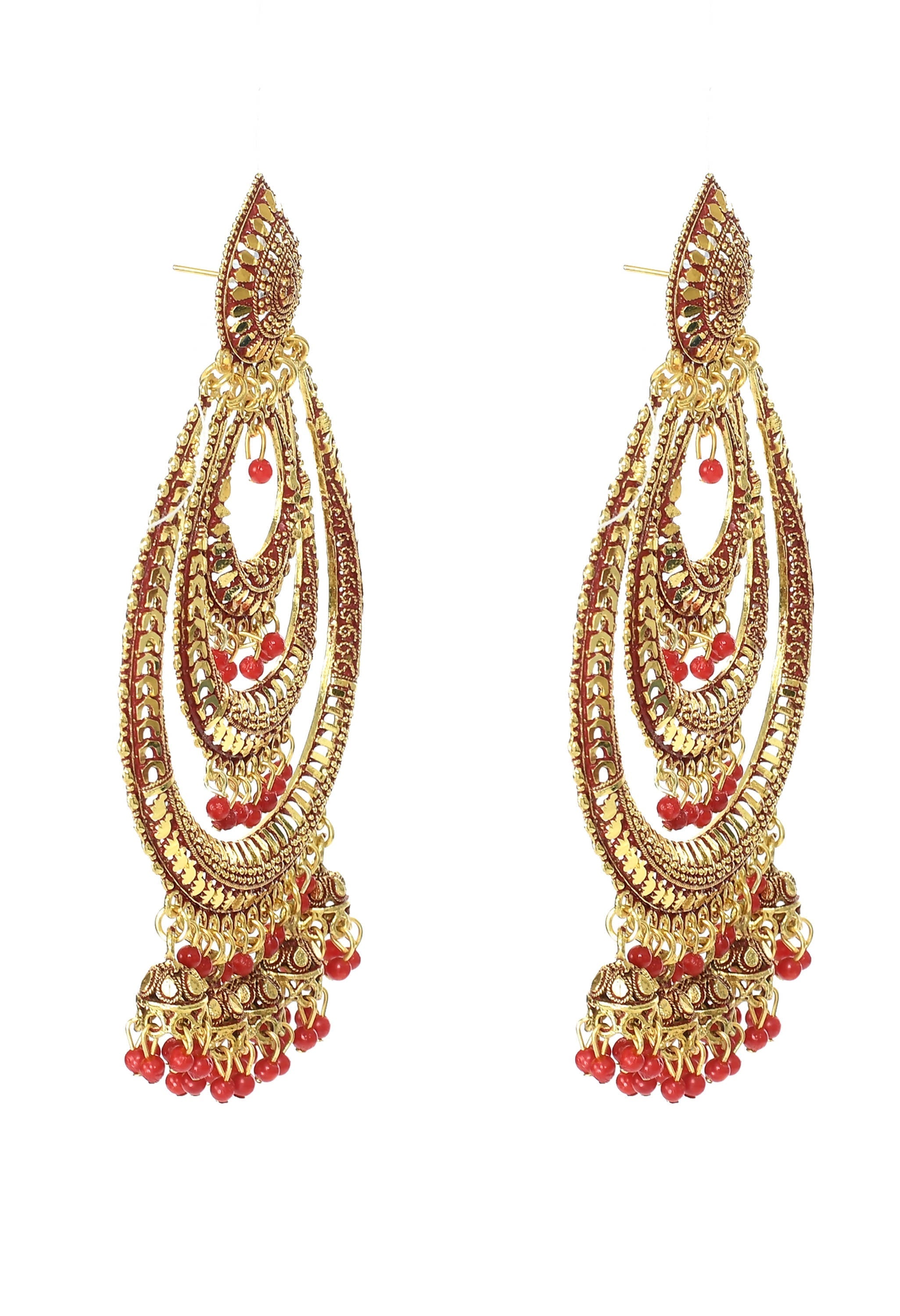 Mominos Fashion Johar Kamal Triple Circle White With Red Big Size Earrings