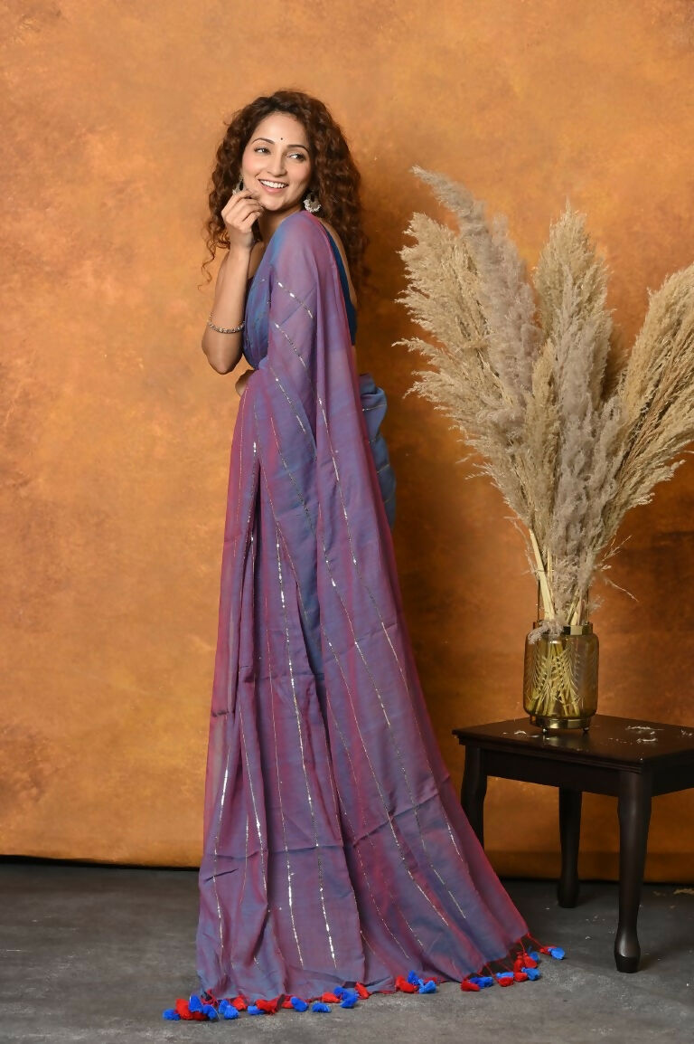 Very Much Indian Designer Mul Cotton Handloom Saree with Sequins - Purple