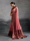 PR Fashion Peach Kanjivaram Soft Silk Kadiyal Pattern Double Zari Woven Patta, Meenakari Woven Pallu Saree