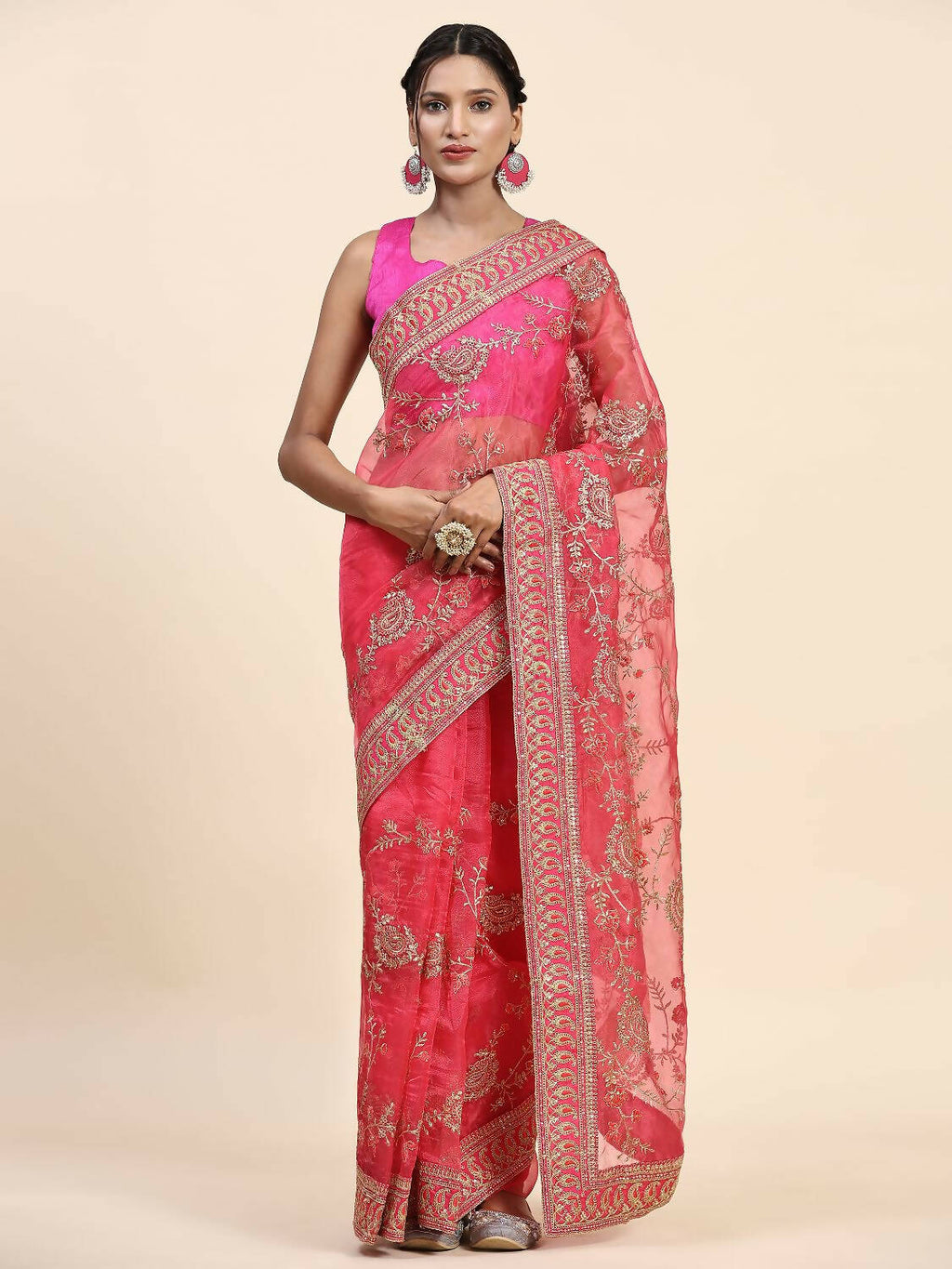Vamsee Pink Organza Saree