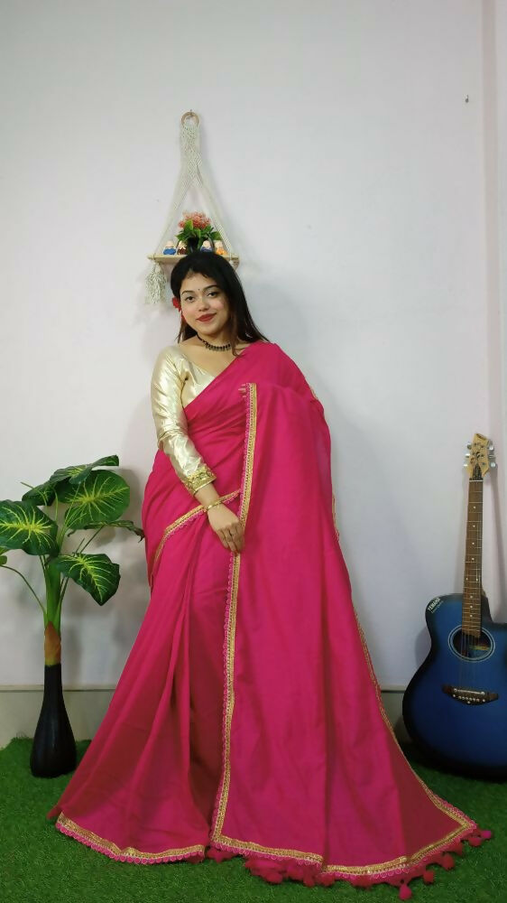 Exclusive Collection Beautiful Khadi Cotton Handloom Saree With Beautiful Zari Border - Pink