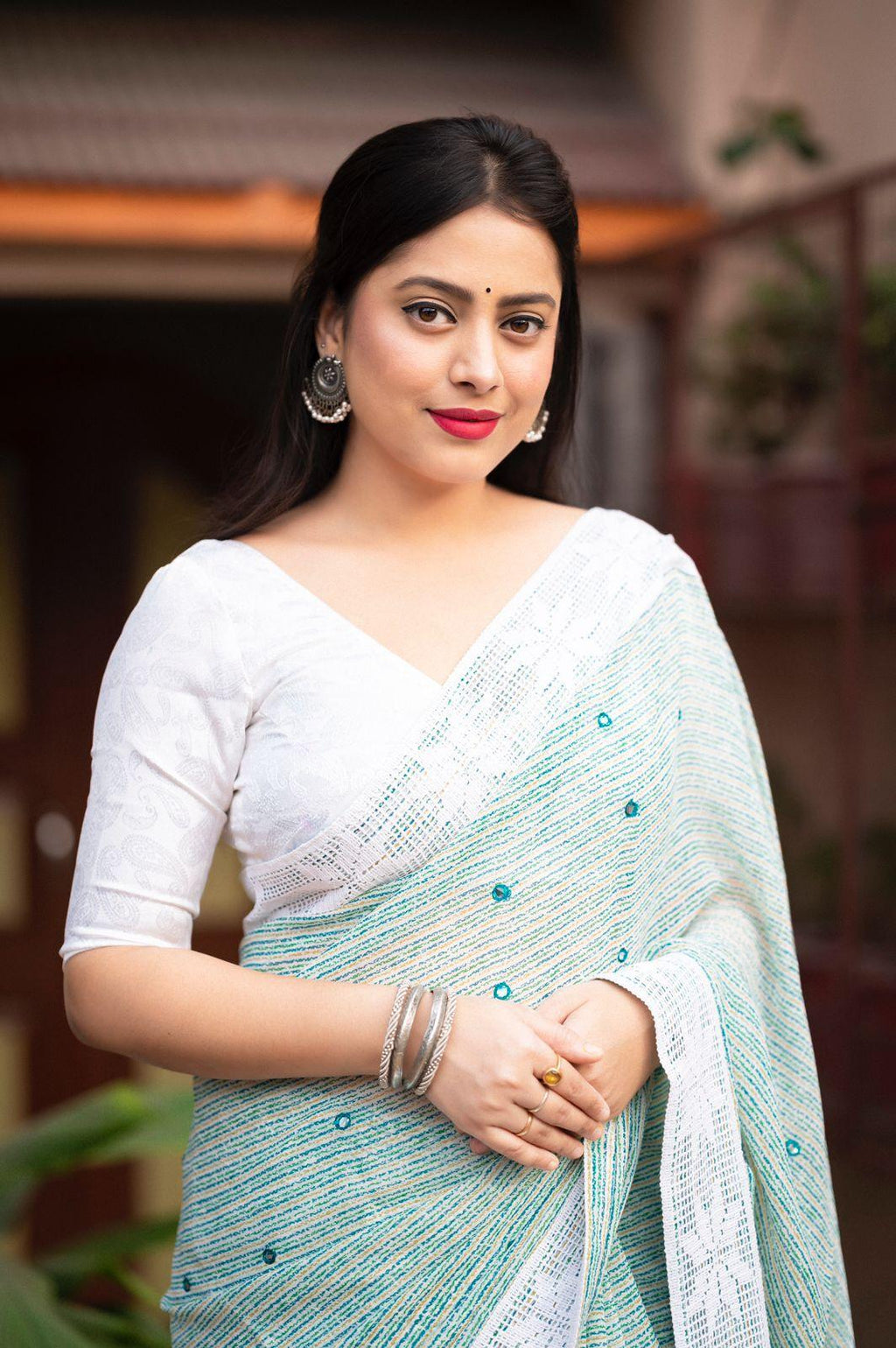 Blue Poly Georgette Ethnic Motifs Saree with Unstitched Blouse - Hiral Fashion