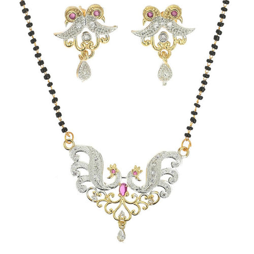 AanyaCentric Gold-Polished Mangalsutra Pendant Earring Set & Silver Plated Anklet