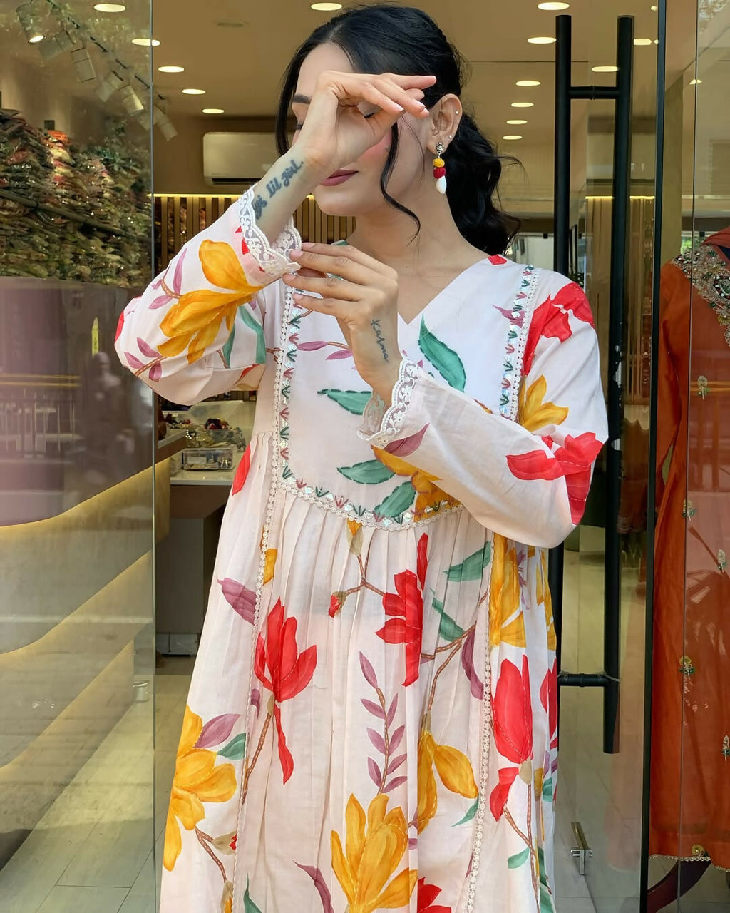 The52 Peach Women's Gorgeous Cotton Fabric Printed Work Straight Kurta Pant and Dupatta Set
