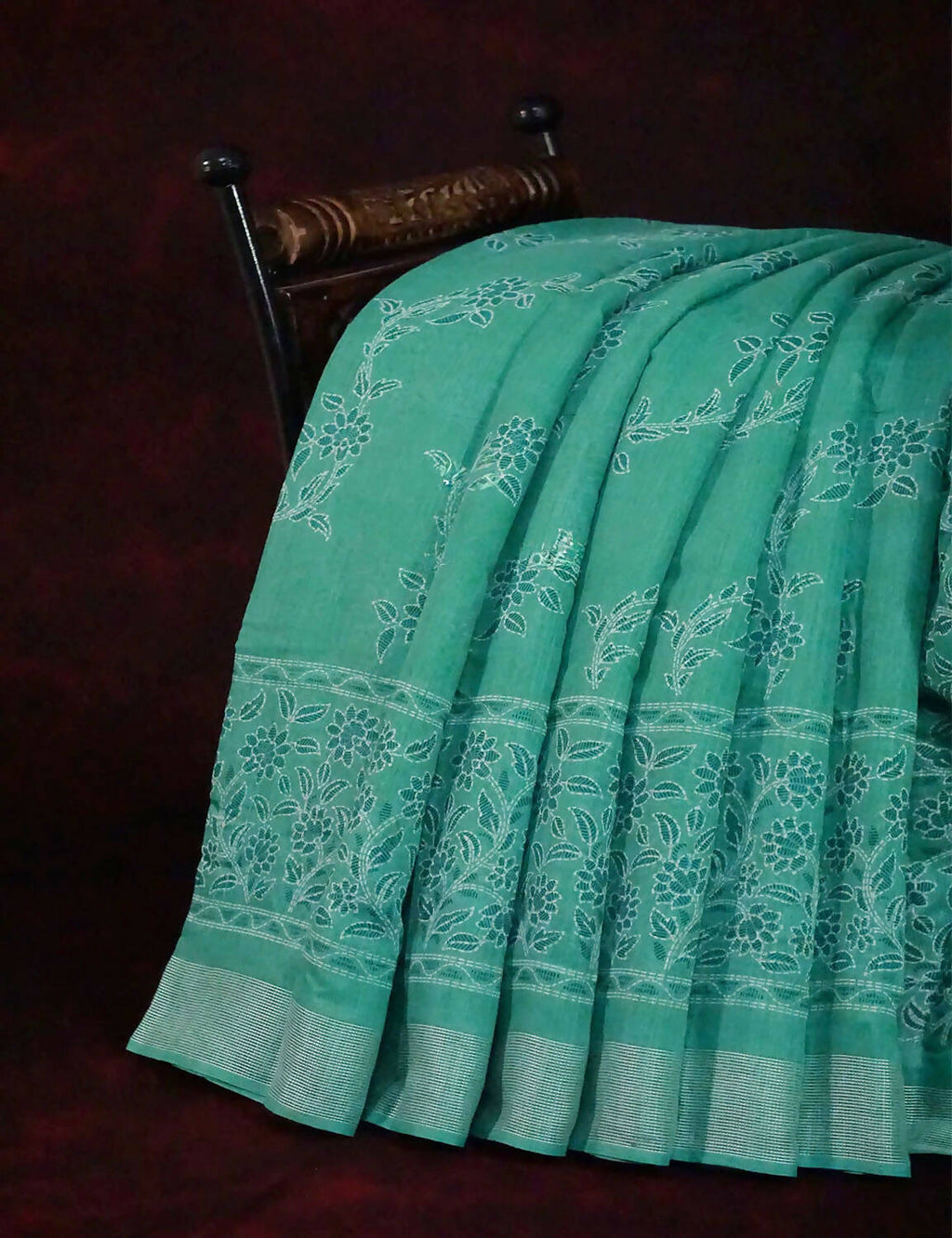 Sea Green Colour Printed Semi Chanderi Design Saree By Gayathri Reddy Designer Studio