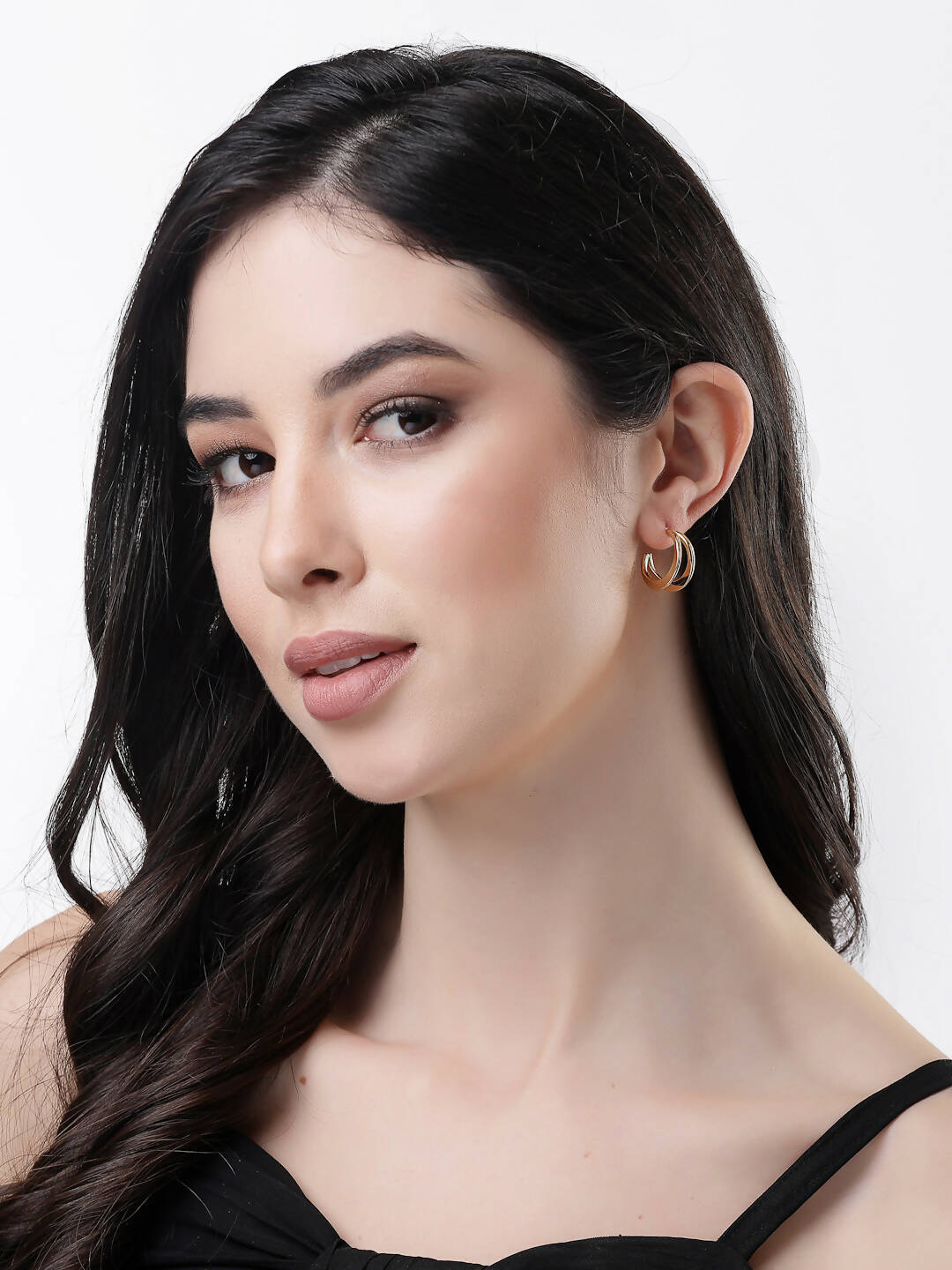 NVR Women Gold-Toned Circular Hoop Earrings