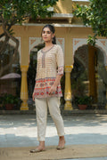 Juniper Women's Beige Rayon Printed Embroidered Tunic