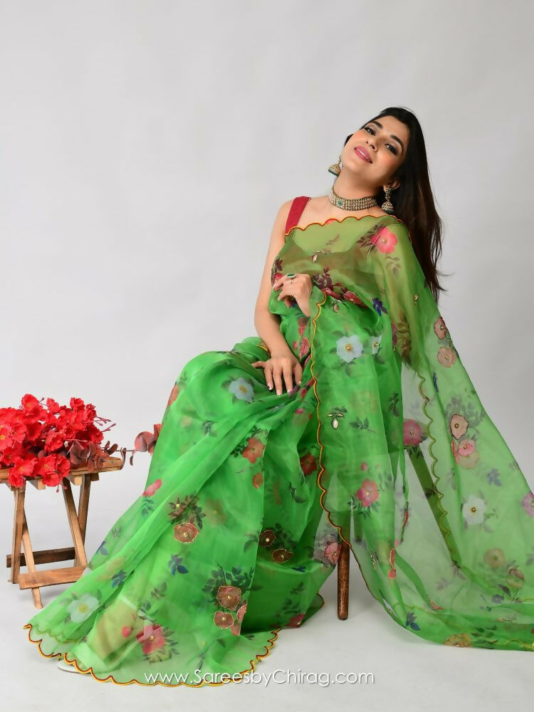 Vamsee Nakshatra Latakn Green Organza Saree