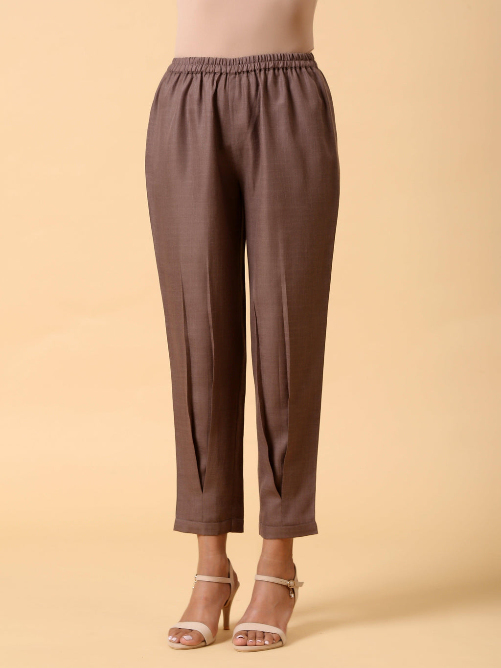 trueBrowns Cotton Linen Burnt Brown Pleated Co-Ord Set