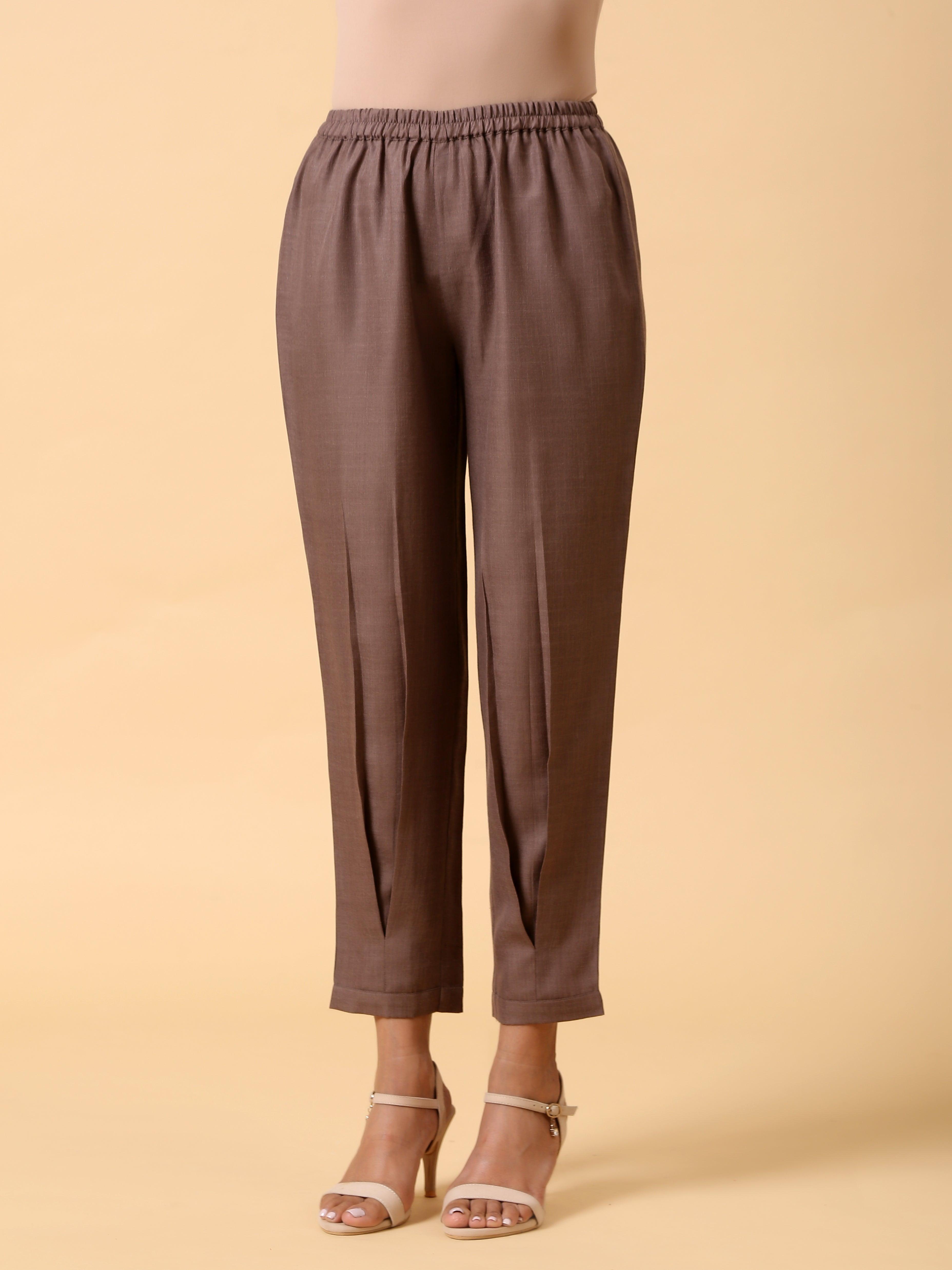 trueBrowns Cotton Linen Burnt Brown Pleated Co-Ord Set