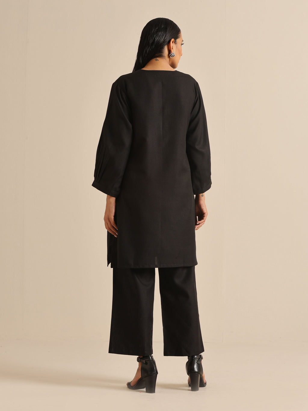 trueBrowns Black Slub Relaxed Placket Co-Ord Set