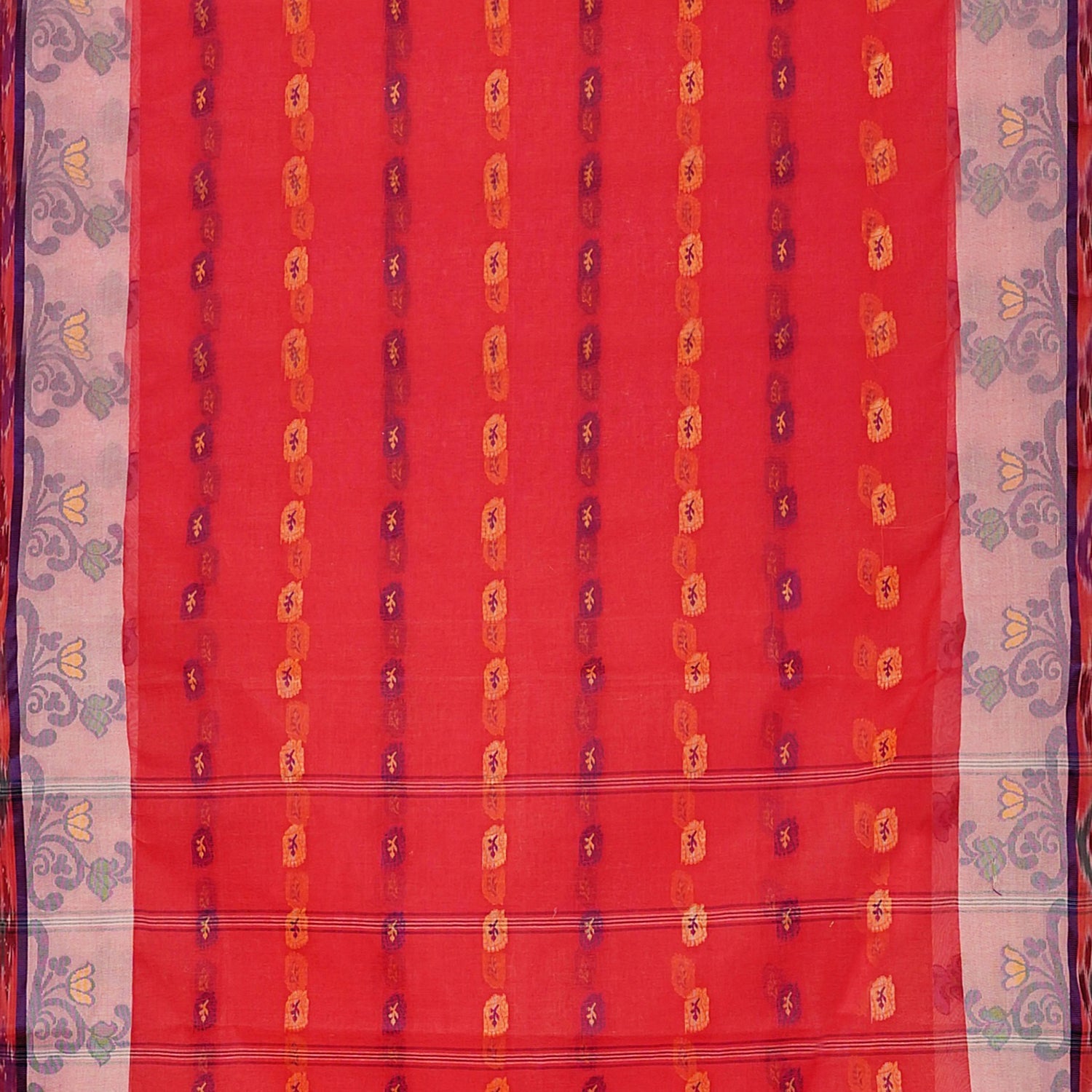 Exclusive Collection 100% Pure Cotton Red Tant Saree With Hand Weaving Work