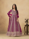 Monjolika Fashion Faux Georgette Embroidered Rani Pink Engagement Wear Anarkali Suit