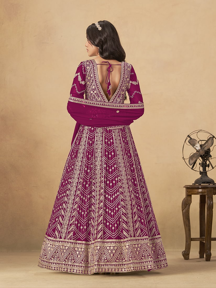 Monjolika Fashion Faux Georgette Embroidered Rani Pink Engagement Wear Anarkali Suit