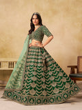 Monjolika Fashion Green Color Zari Embroidered Work Art Silk A Line Lehenga Choli