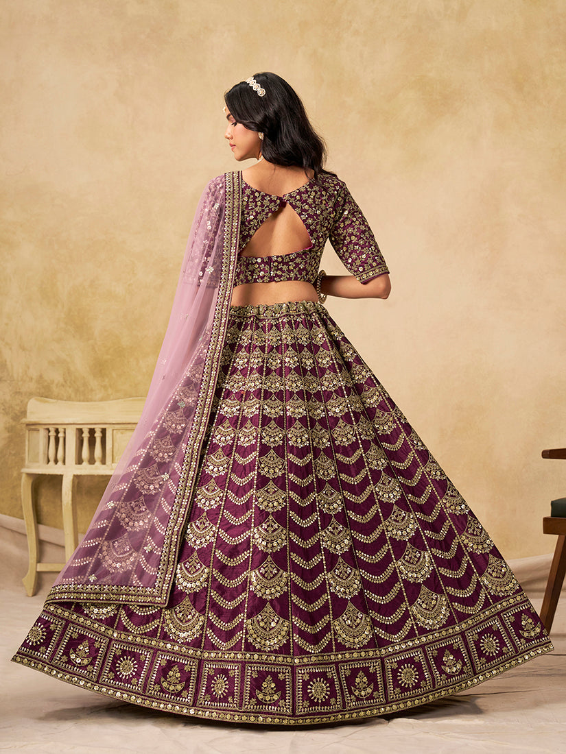 Monjolika Fashion Purple Color Zari Embroidered Work Art Silk A Line Lehenga Choli