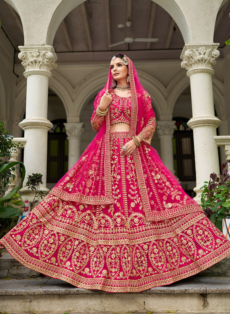 Monjolika Fashion Rani Pink Butterfly Net Embroidered Work Stunning Lehenga For Wedding Season