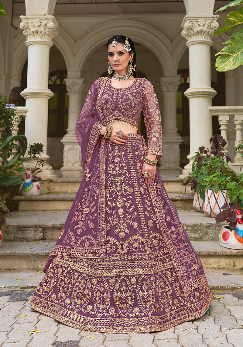 Monjolika Fashion Purple Butterfly Net Embroidered Work Stunning Lehenga For Wedding Season