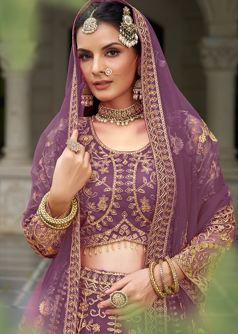 Monjolika Fashion Purple Butterfly Net Embroidered Work Stunning Lehenga For Wedding Season
