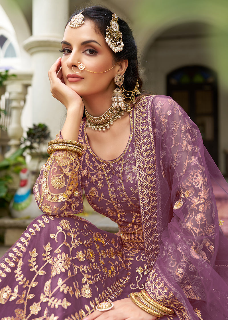 Monjolika Fashion Purple Butterfly Net Embroidered Work Stunning Lehenga For Wedding Season