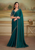 Monjolika Fashion Bottle Green Shining Georgette Embroidered Border Party Trendy Saree