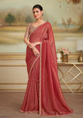 Monjolika Fashion Rust Gold Georgette Embroidered Border Party Trendy Saree