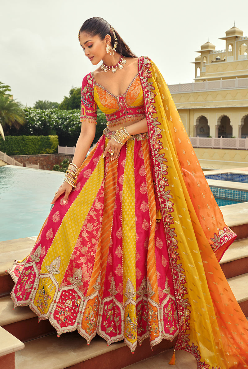 Monjolika Fashion Readymade Lehenga Choli Heavy Work Embroidered Silk In Multicolor
