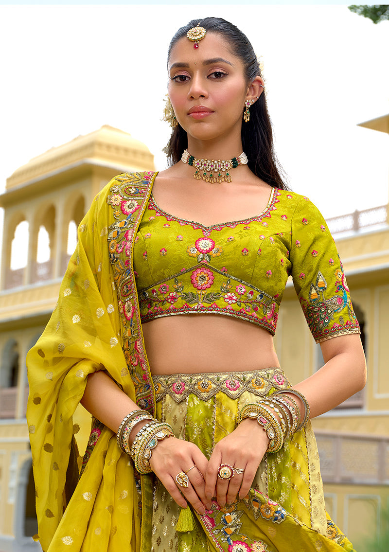 Monjolika Fashion Multicolor Designer Embroidered Work Fancy Silk Wedding Lehenga Choli