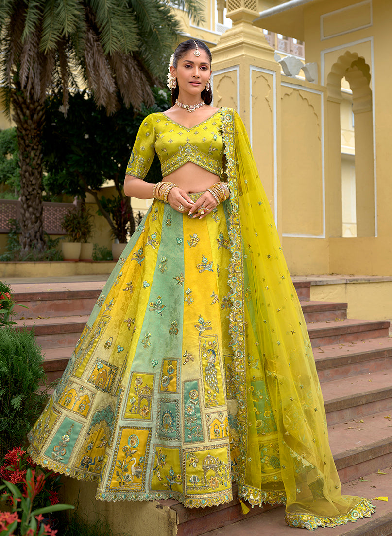 Monjolika Fashion Multicolor Designer Embroidered Work Fancy Silk Wedding Lehenga Choli